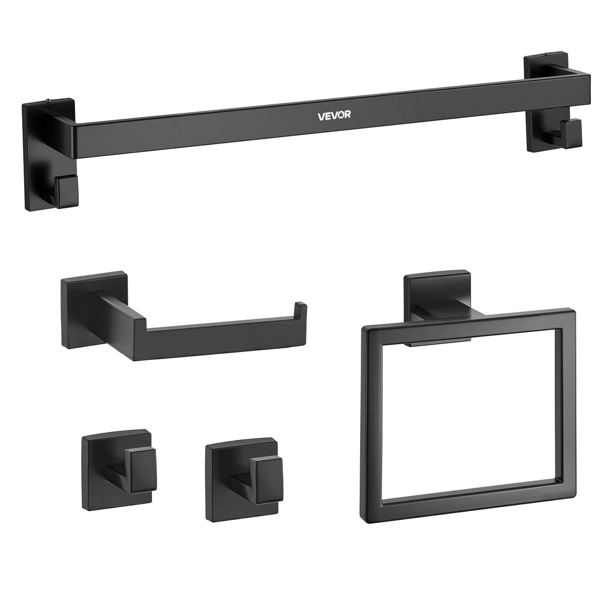 Matte Black Bathroom Hardware Set, 5 Pieces Stainless Steel Bathroom Accessories Set, 24-inch Towel Bar, V952-DGMJGTZ24INCSY6SO001V0