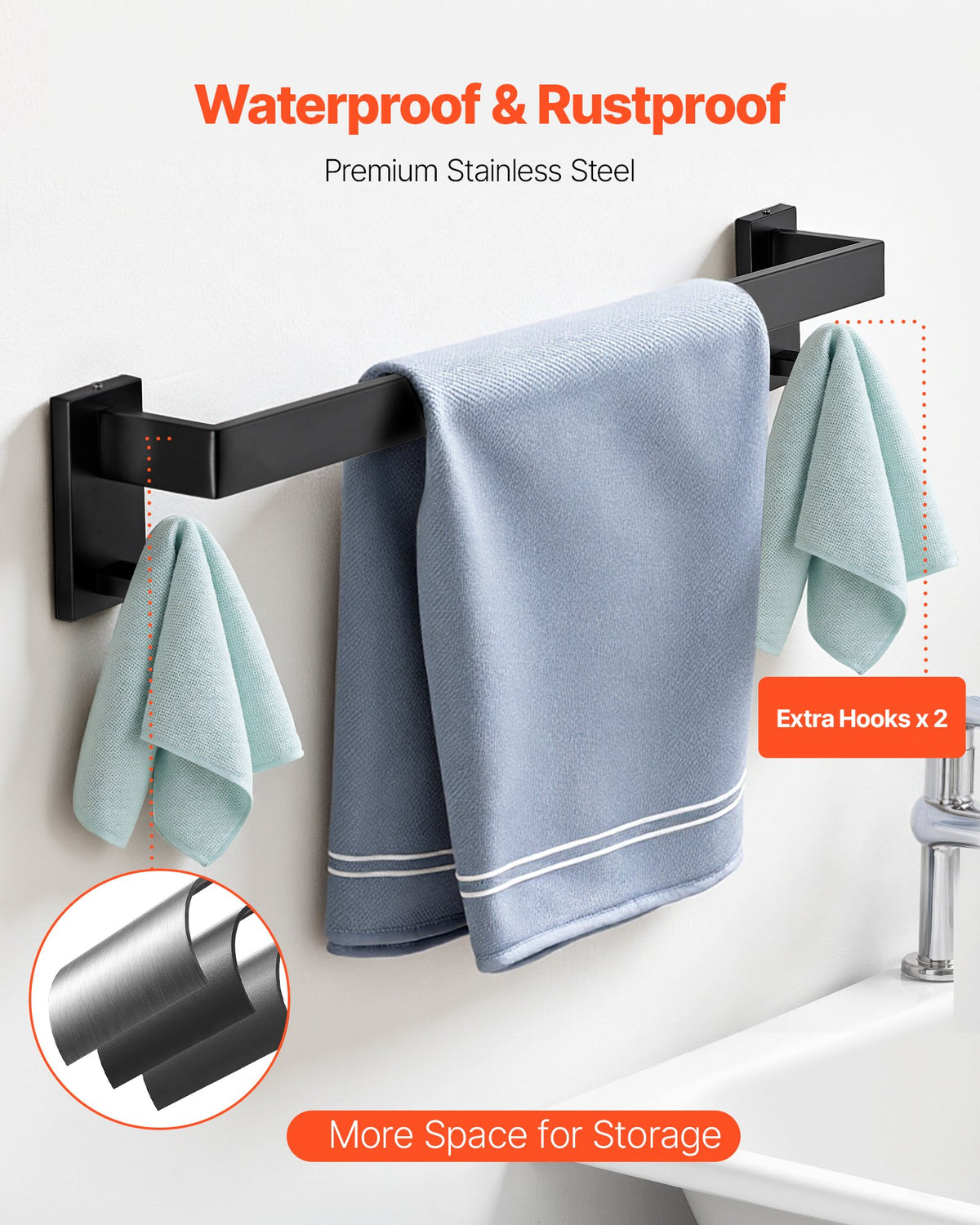 Matte Black Bathroom Hardware Set, 5 Pieces Stainless Steel Bathroom Accessories Set, 24-inch Towel Bar, V952-DGMJGTZ24INCSY6SO001V0