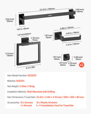 Matte Black Bathroom Hardware Set, 5 Pieces Stainless Steel Bathroom Accessories Set, 24-inch Towel Bar, V952-DGMJGTZ24INCSY6SO001V0