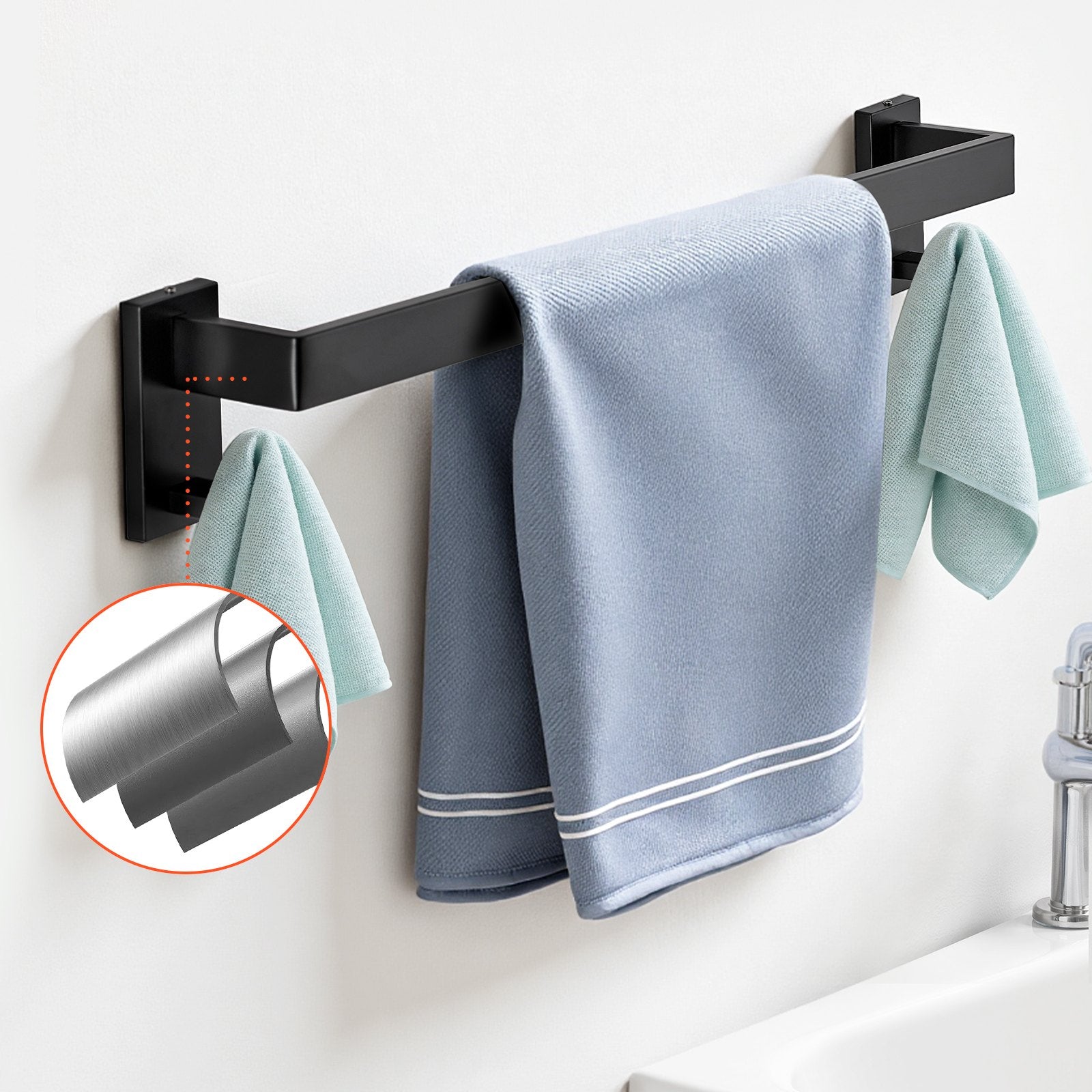 Matte Black Bathroom Hardware Set, 5 Pieces Stainless Steel Bathroom Accessories Set, 24-inch Towel Bar, V952-DGMJGTZ24INCSY6SO001V0