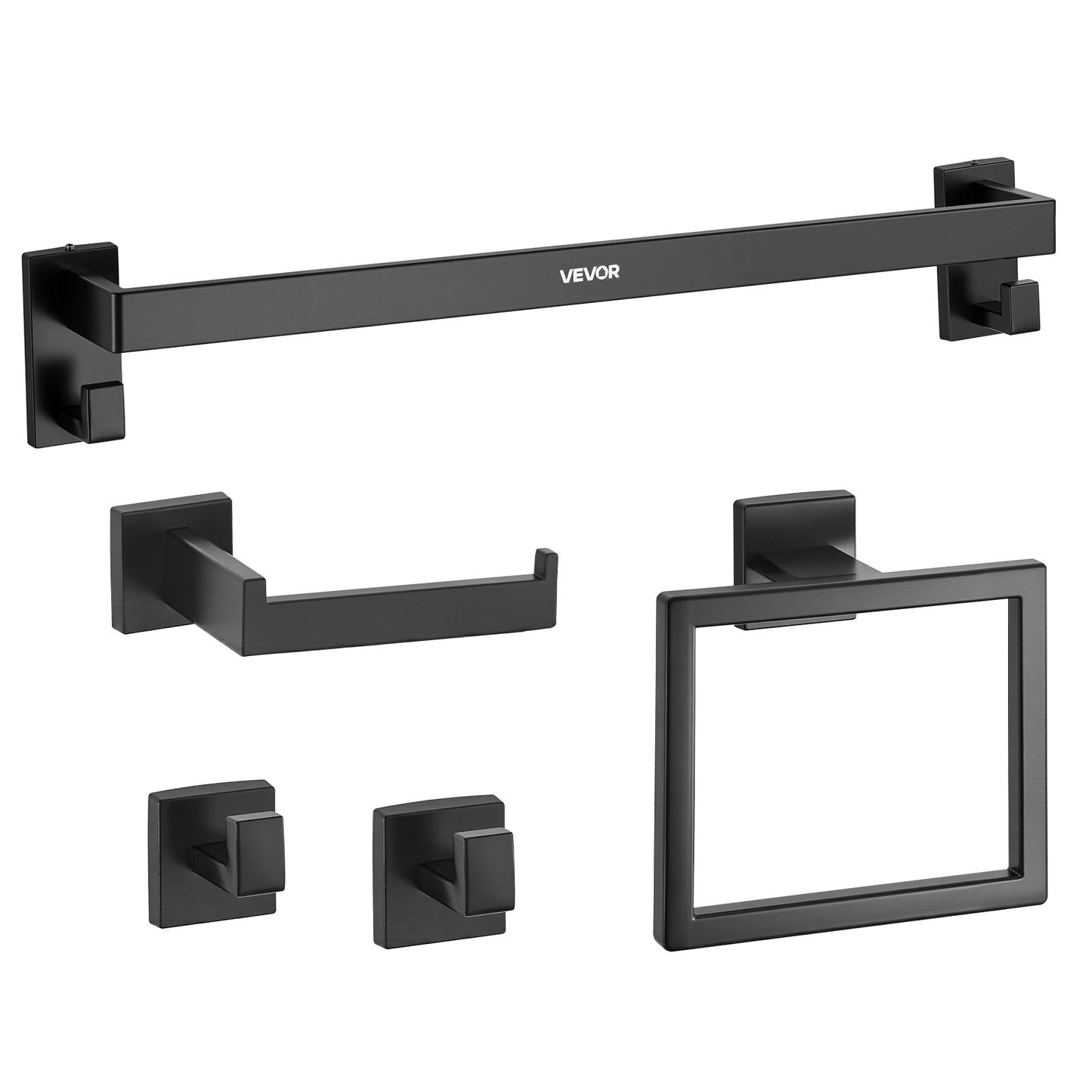 Matte Black Bathroom Hardware Set, 5 Pieces Stainless Steel Bathroom Accessories Set, 24-inch Towel Bar, V952-DGMJGTZ24INCSY6SO001V0