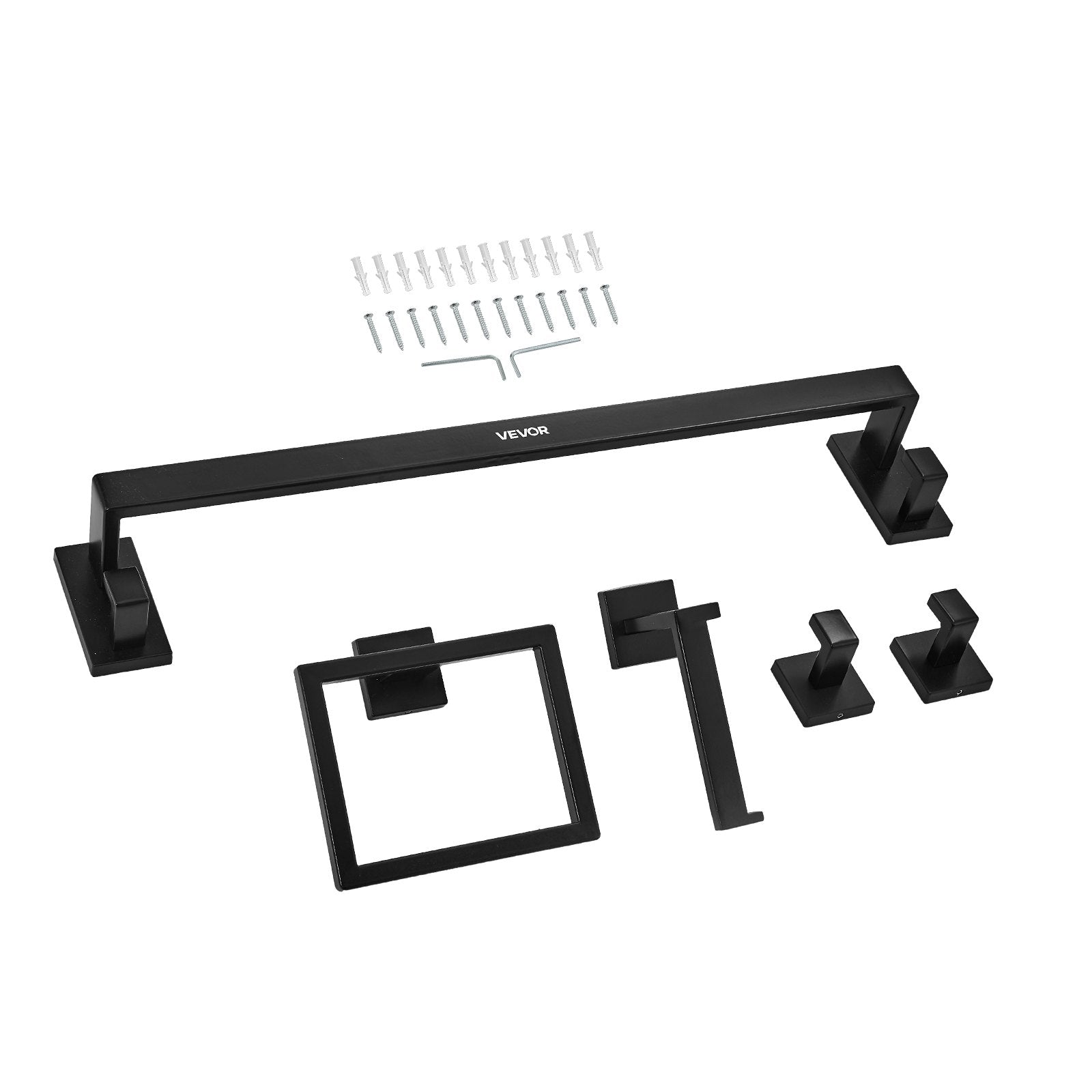 Matte Black Bathroom Hardware Set, 5 Pieces Stainless Steel Bathroom Accessories Set, 24-inch Towel Bar, V952-DGMJGTZ24INCSY6SO001V0