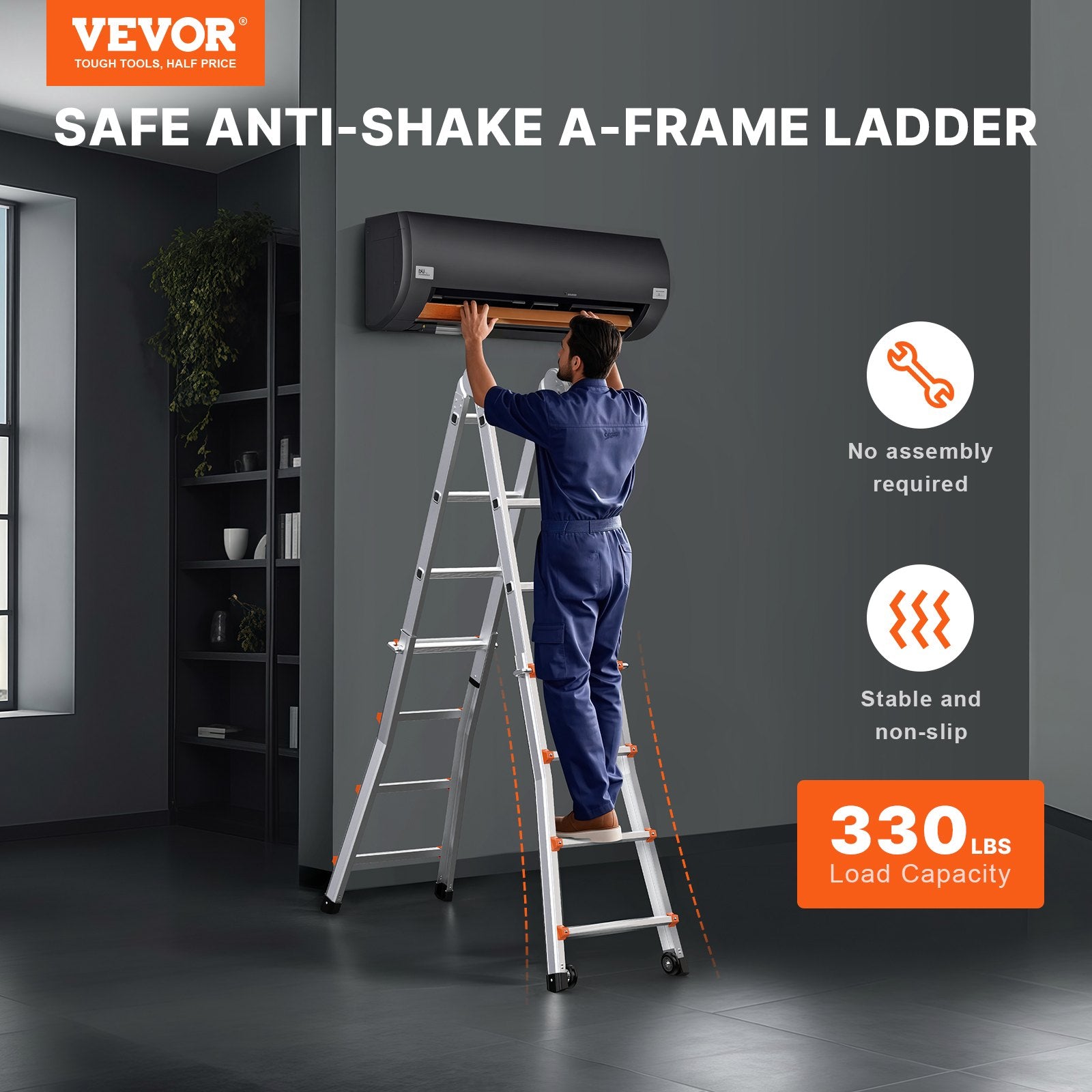 Telescoping Ladder A Frame, 13 FT Compact Aluminum Extension Ladder, Multi-Function Portable Collapsible RV V952-DGNAZXYST40MJ7HIQV0