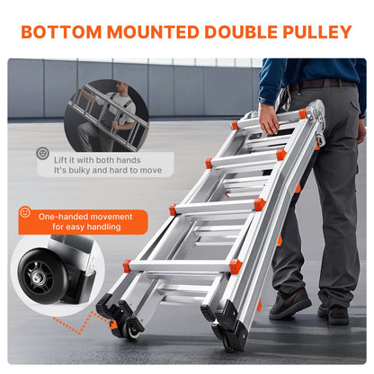 Telescoping Ladder A Frame, 13 FT Compact Aluminum Extension Ladder, Multi-Function Portable Collapsible RV V952-DGNAZXYST40MJ7HIQV0
