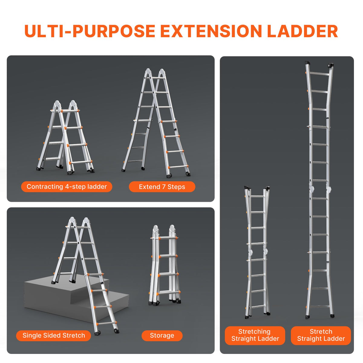 Telescoping Ladder A Frame, 13 FT Compact Aluminum Extension Ladder, Multi-Function Portable Collapsible RV V952-DGNAZXYST40MJ7HIQV0