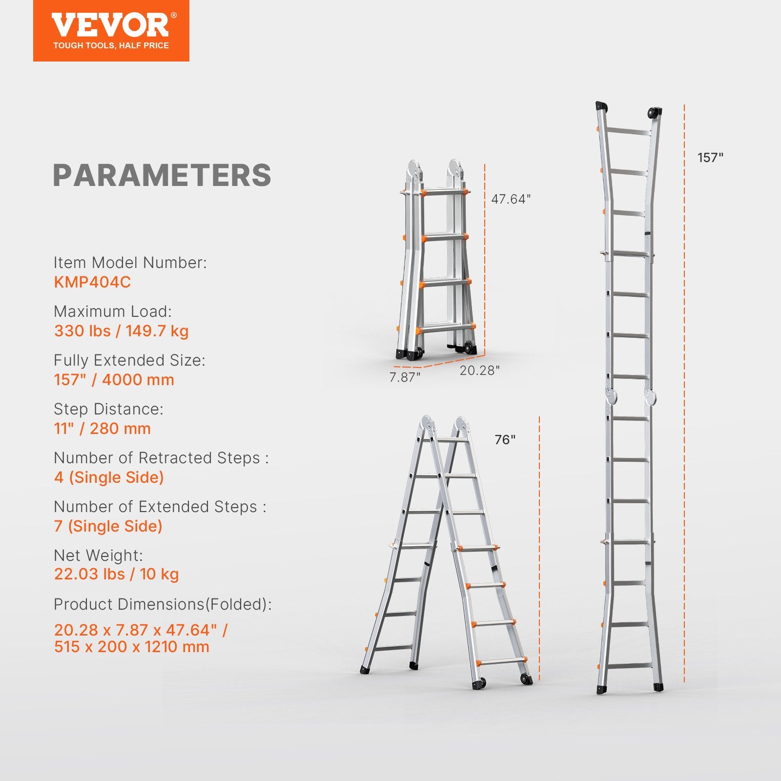 Telescoping Ladder A Frame, 13 FT Compact Aluminum Extension Ladder, Multi-Function Portable Collapsible RV V952-DGNAZXYST40MJ7HIQV0