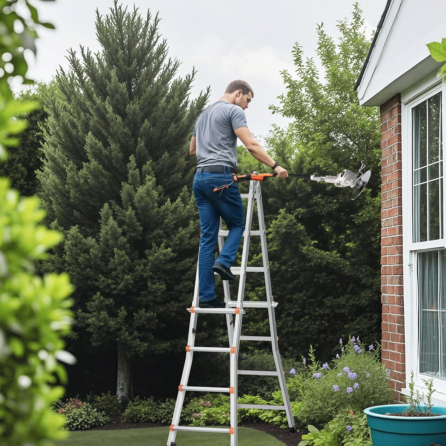 Telescoping Ladder A Frame, 13 FT Compact Aluminum Extension Ladder, Multi-Function Portable Collapsible RV V952-DGNAZXYST40MJ7HIQV0