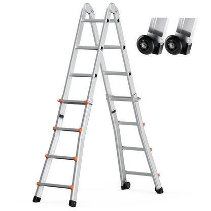 Telescoping Ladder A Frame, 13 FT Compact Aluminum Extension Ladder, Multi-Function Portable Collapsible RV V952-DGNAZXYST40MJ7HIQV0