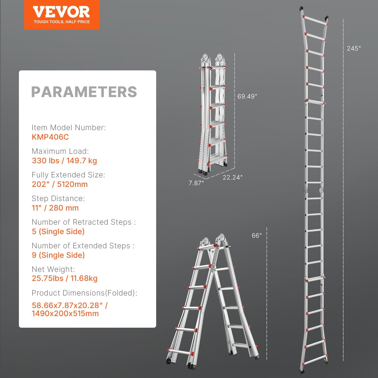 Telescoping Ladder A Frame 20 FT Extension Multi-Function for Homework V952-DGNAZXYST62MS3QAVV0