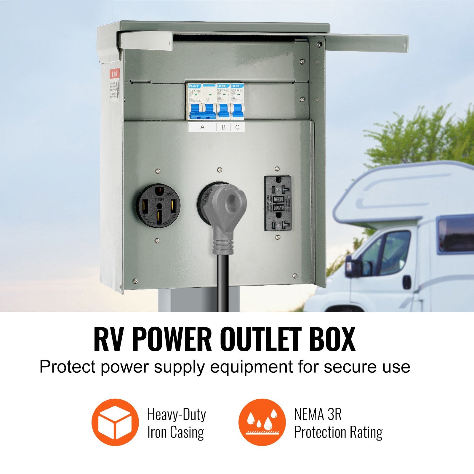 20/30/50A Temporary RV Power Outlet Box Electrical Outdoor Receptacle Box V952-DGNCRV203050AY3ZNV0