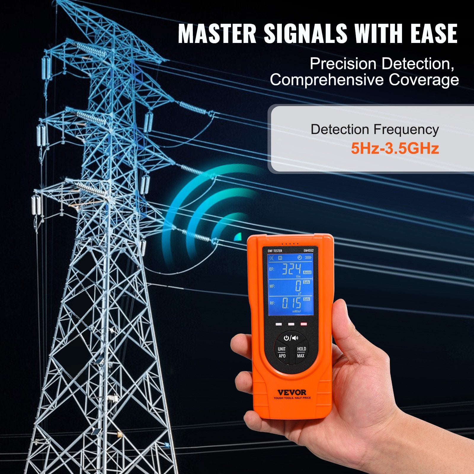 3-in-1 EMF Meter, 5Hz - 3.5GHz, Handheld Rechargeable Electromagnetic Field Radiation Detector, Digital LCD V952-DGNEMFJSHYWJZQJ5EV9