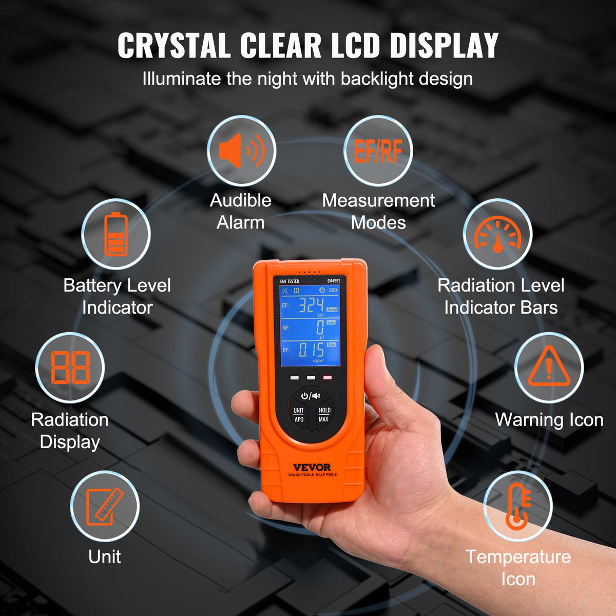 3-in-1 EMF Meter, 5Hz - 3.5GHz, Handheld Rechargeable Electromagnetic Field Radiation Detector, Digital LCD V952-DGNEMFJSHYWJZQJ5EV9