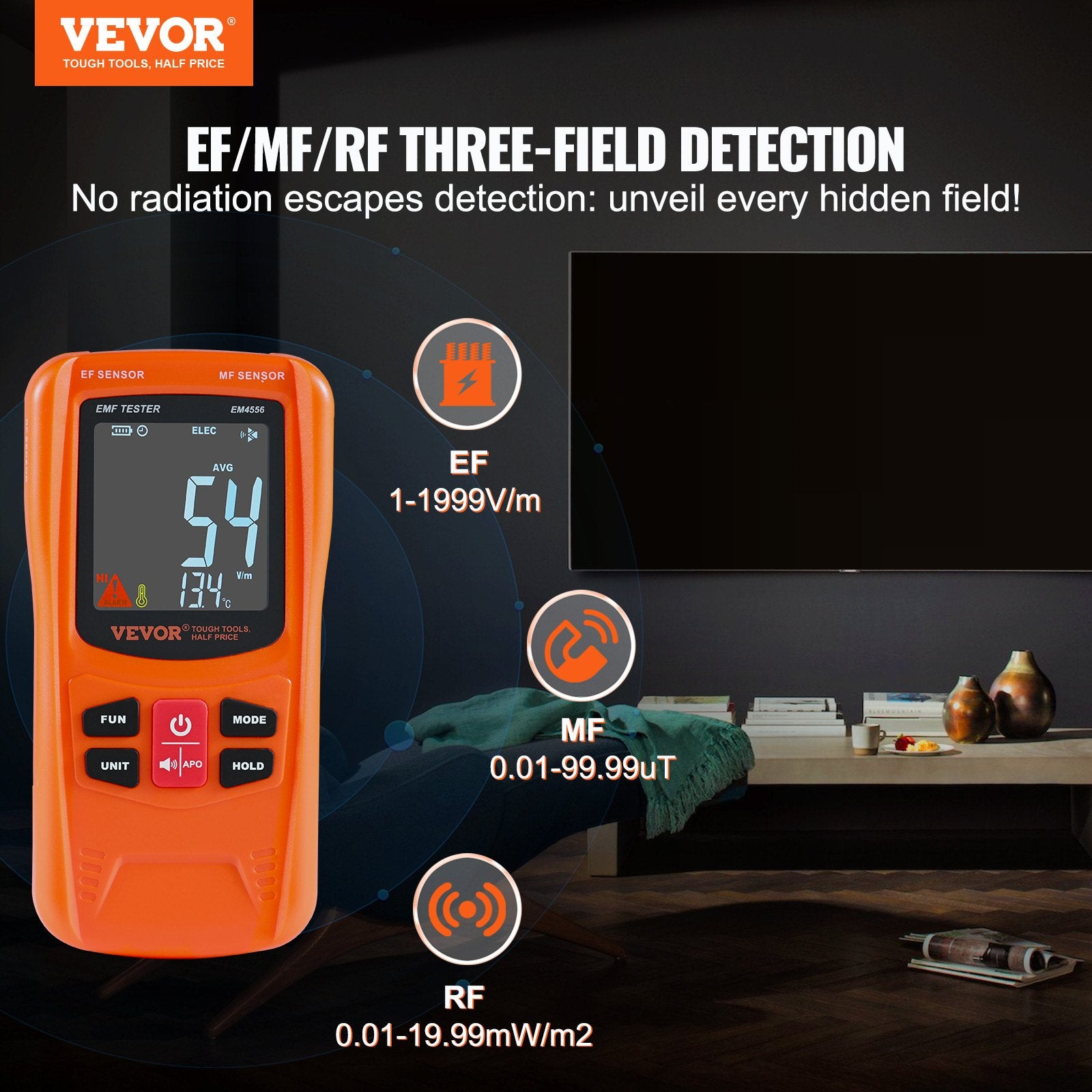 3-in-1 EMF Meter, 5Hz-6GHz, Handheld Rechargeable Electromagnetic Field Radiation Detector, Digital LCD EMF V952-DGNEMFJSHYYJH5E2WV9