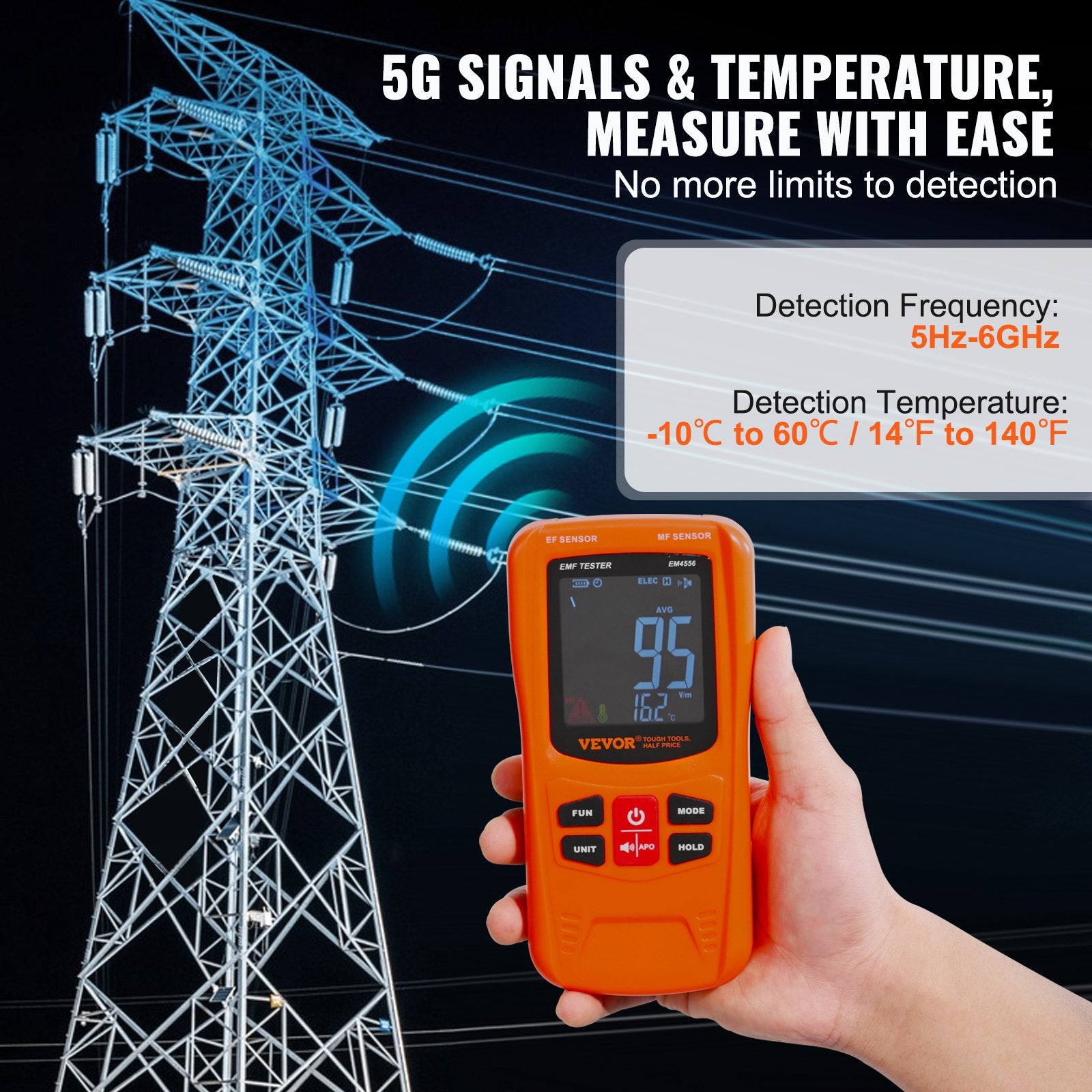 3-in-1 EMF Meter, 5Hz-6GHz, Handheld Rechargeable Electromagnetic Field Radiation Detector, Digital LCD EMF V952-DGNEMFJSHYYJH5E2WV9