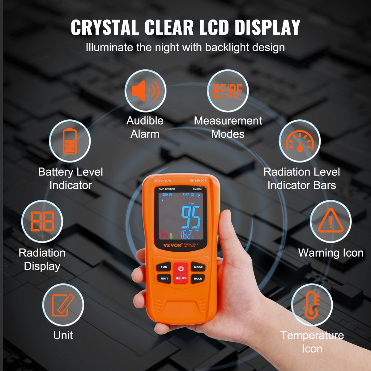 3-in-1 EMF Meter, 5Hz-6GHz, Handheld Rechargeable Electromagnetic Field Radiation Detector, Digital LCD EMF V952-DGNEMFJSHYYJH5E2WV9