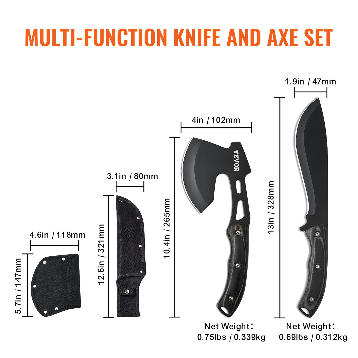 Hunting Knife and Hatchet Axe Combo Set Sheath Fixed Blade Knife Camping V952-DGNFCDTZLDF0DG8MBV0
