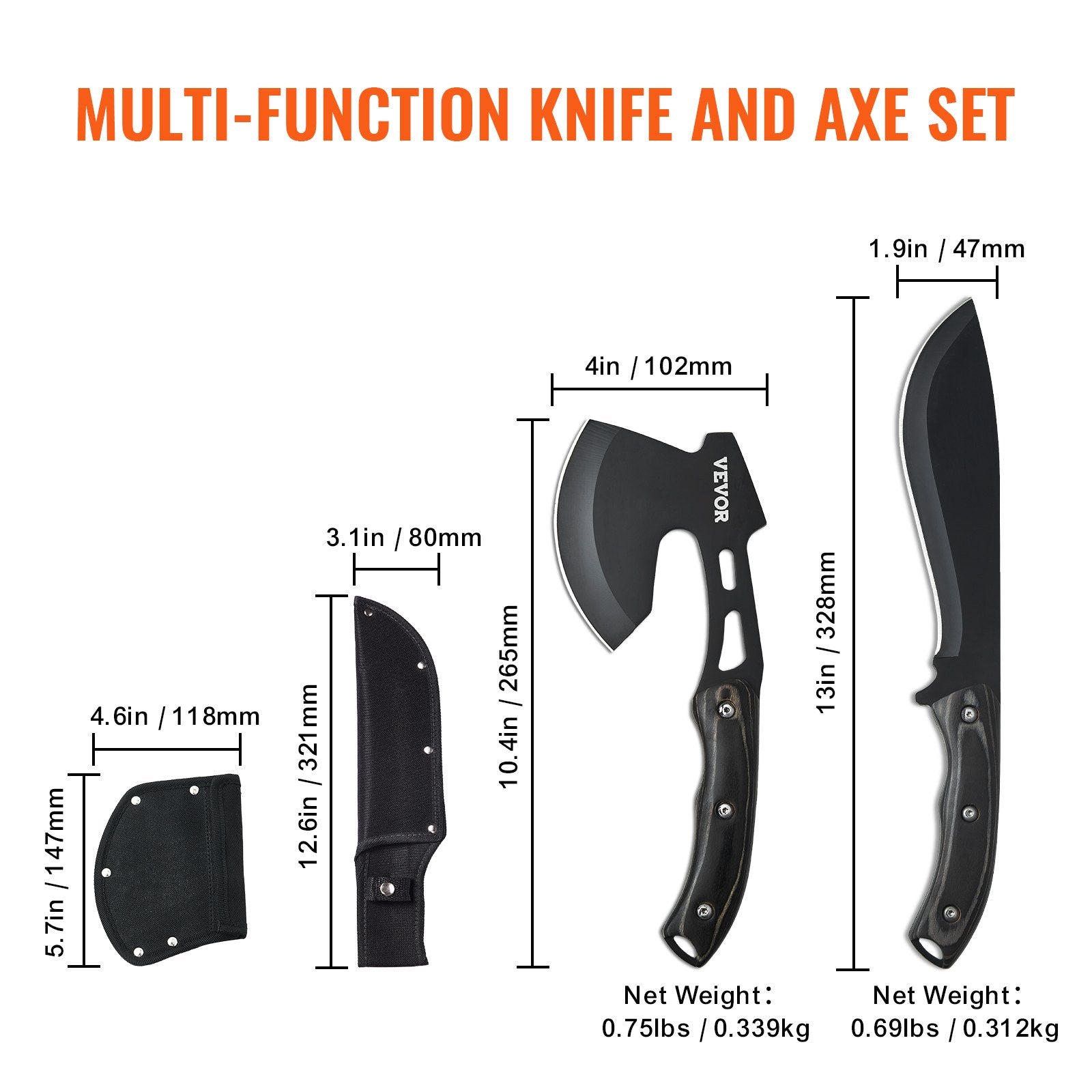 Hunting Knife and Hatchet Axe Combo Set Sheath Fixed Blade Knife Camping V952-DGNFCDTZLDF0DG8MBV0