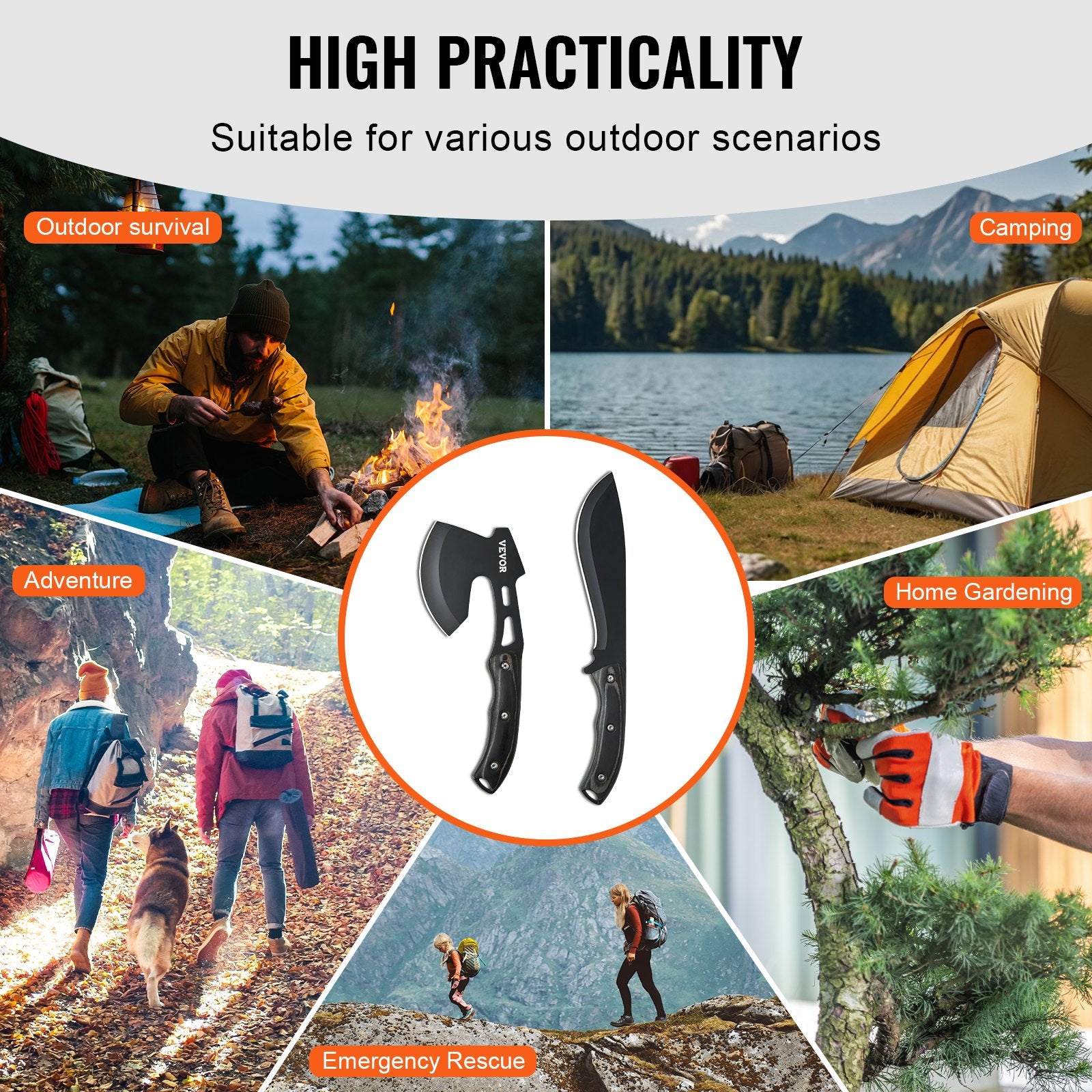 Hunting Knife and Hatchet Axe Combo Set Sheath Fixed Blade Knife Camping V952-DGNFCDTZLDF0DG8MBV0