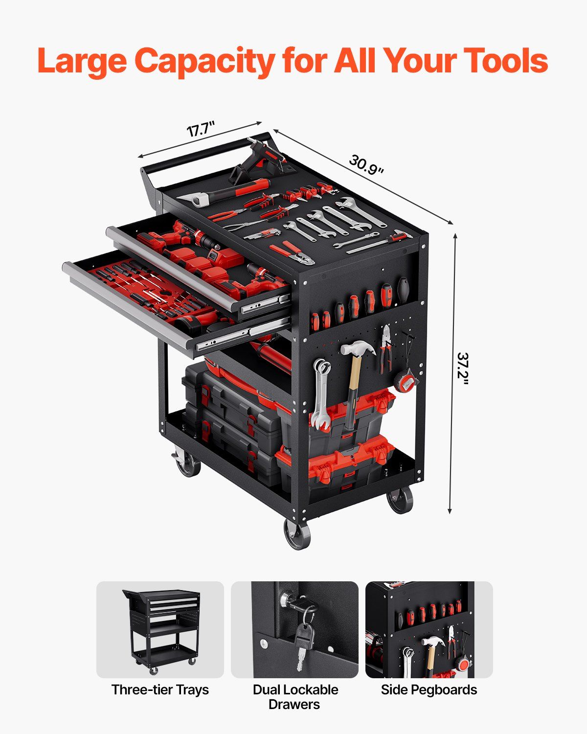 5-Tier Tool Cart with Wheels, 400 lbs Load Capacity, Rolling Work Cart with 2 Drawers & Pegboard, Mechanic V952-DGNGJCHCLYG22CMU5V0