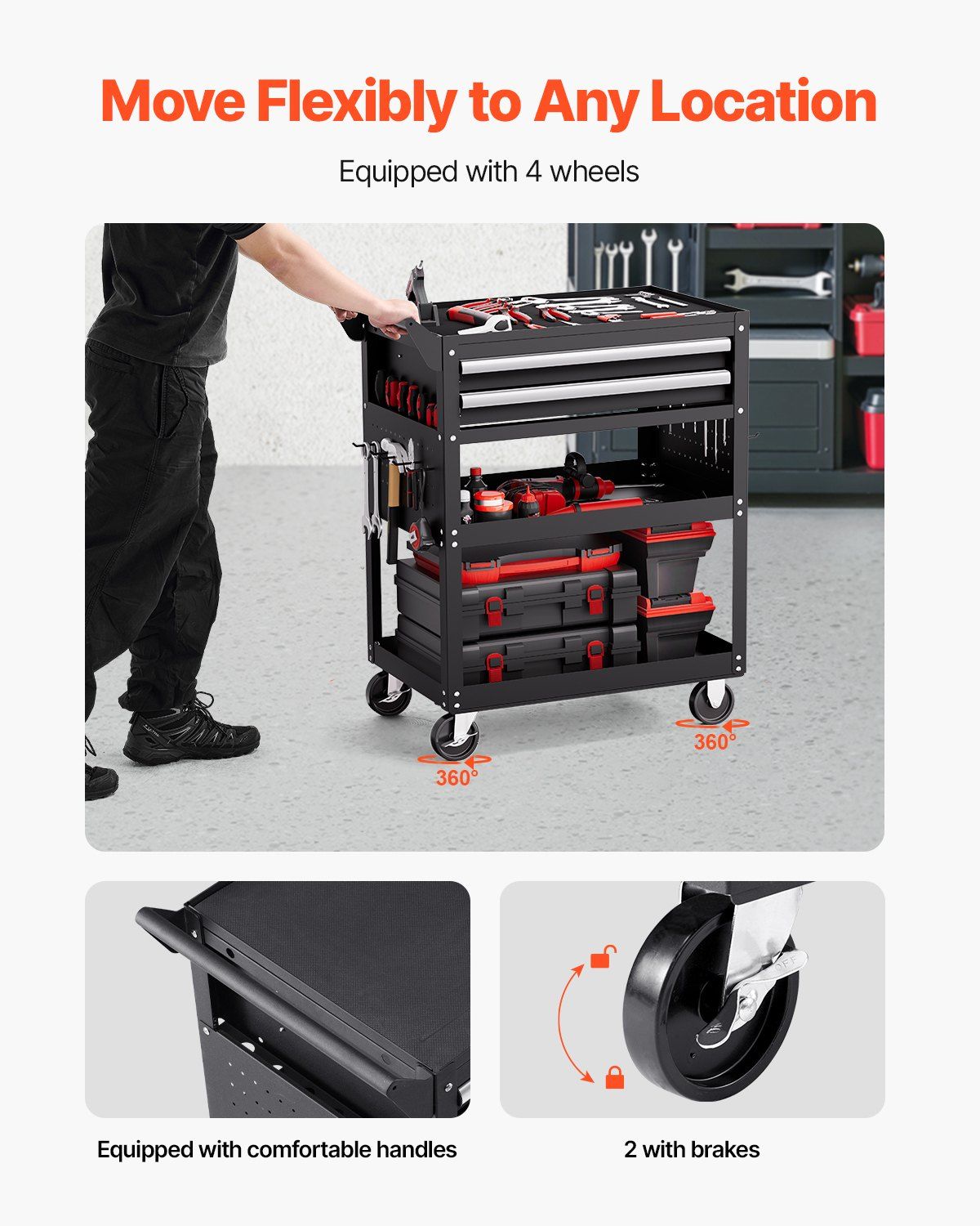 5-Tier Tool Cart with Wheels, 400 lbs Load Capacity, Rolling Work Cart with 2 Drawers & Pegboard, Mechanic V952-DGNGJCHCLYG22CMU5V0