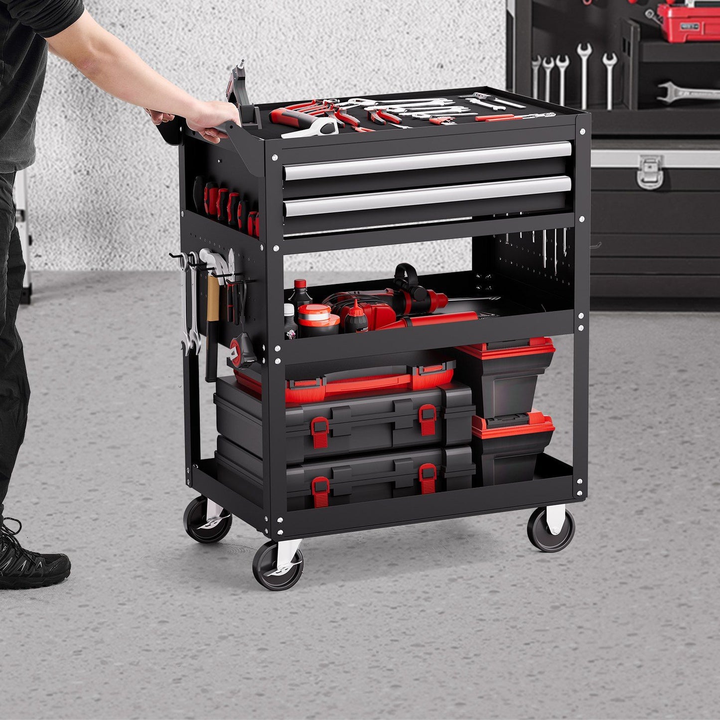 5-Tier Tool Cart with Wheels, 400 lbs Load Capacity, Rolling Work Cart with 2 Drawers & Pegboard, Mechanic V952-DGNGJCHCLYG22CMU5V0