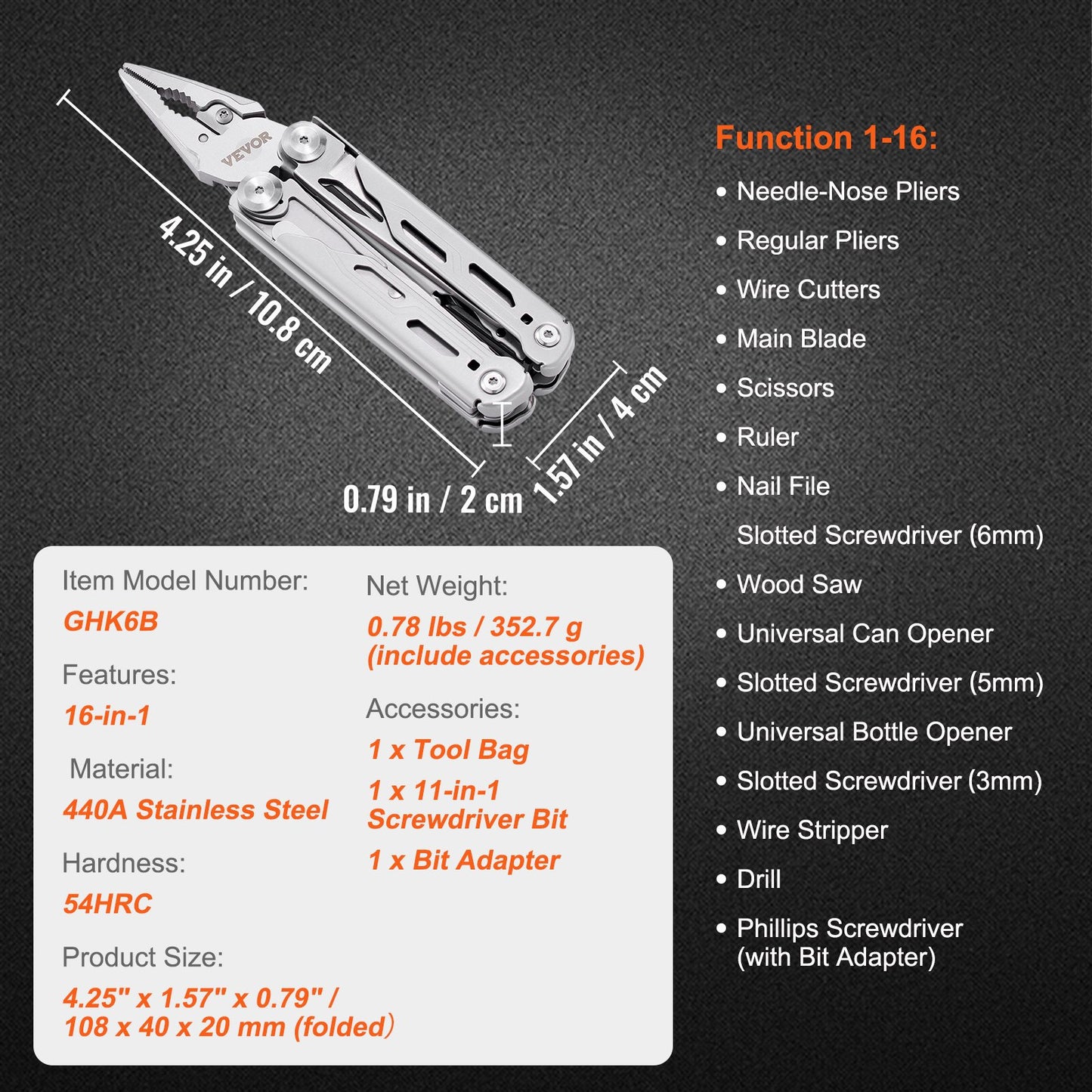 16-In-1 Multitool Pliers, Multi Tool Pliers, Cutters, Knife, Scissors, Ruler, Screwdrivers, Wood Saw, Can V952-DGNQ420BXG16O8DCKV0
