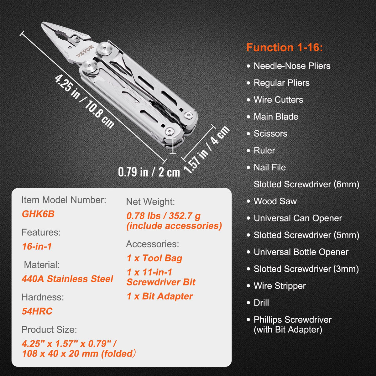 16-In-1 Multitool Pliers, Multi Tool Pliers, Cutters, Knife, Scissors, Ruler, Screwdrivers, Wood Saw, Can V952-DGNQ420BXG16O8DCKV0