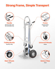 2 in 1 Hand Truck, 453.6 kg Load Capacity for 4-Wheel Mode, Convertible Hand Truck Dolly with Non-Slip Handle V952-DGNSTHC1000BE9U5L001V0