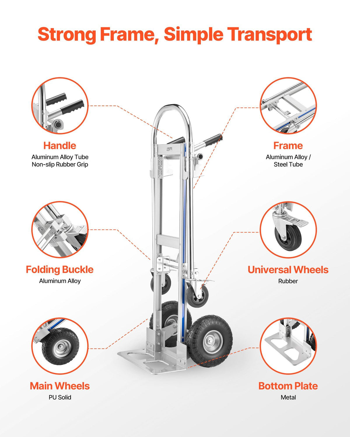2 in 1 Hand Truck, 453.6 kg Load Capacity for 4-Wheel Mode, Convertible Hand Truck Dolly with Non-Slip Handle V952-DGNSTHC1000BE9U5L001V0