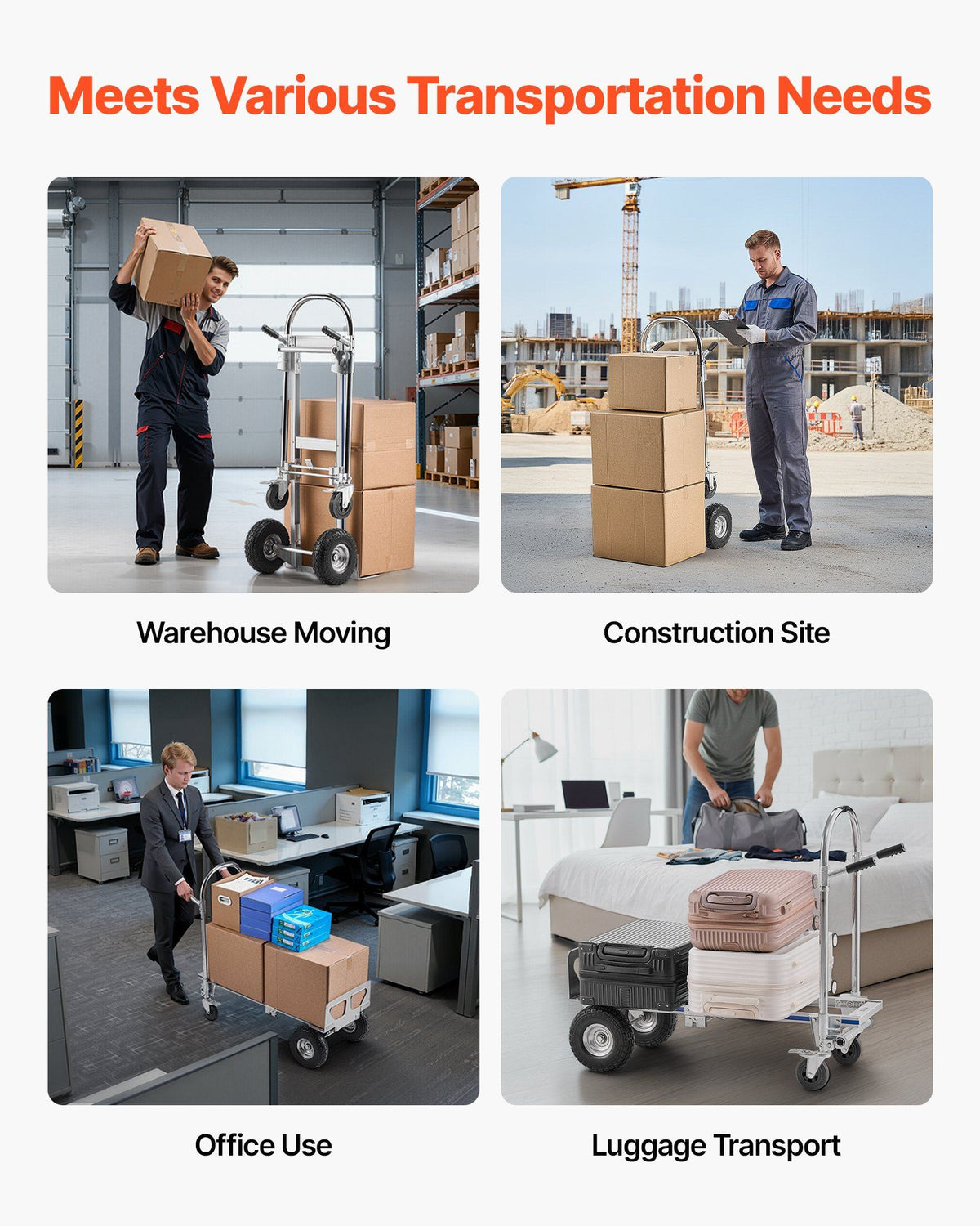 2 in 1 Hand Truck, 453.6 kg Load Capacity for 4-Wheel Mode, Convertible Hand Truck Dolly with Non-Slip Handle V952-DGNSTHC1000BE9U5L001V0