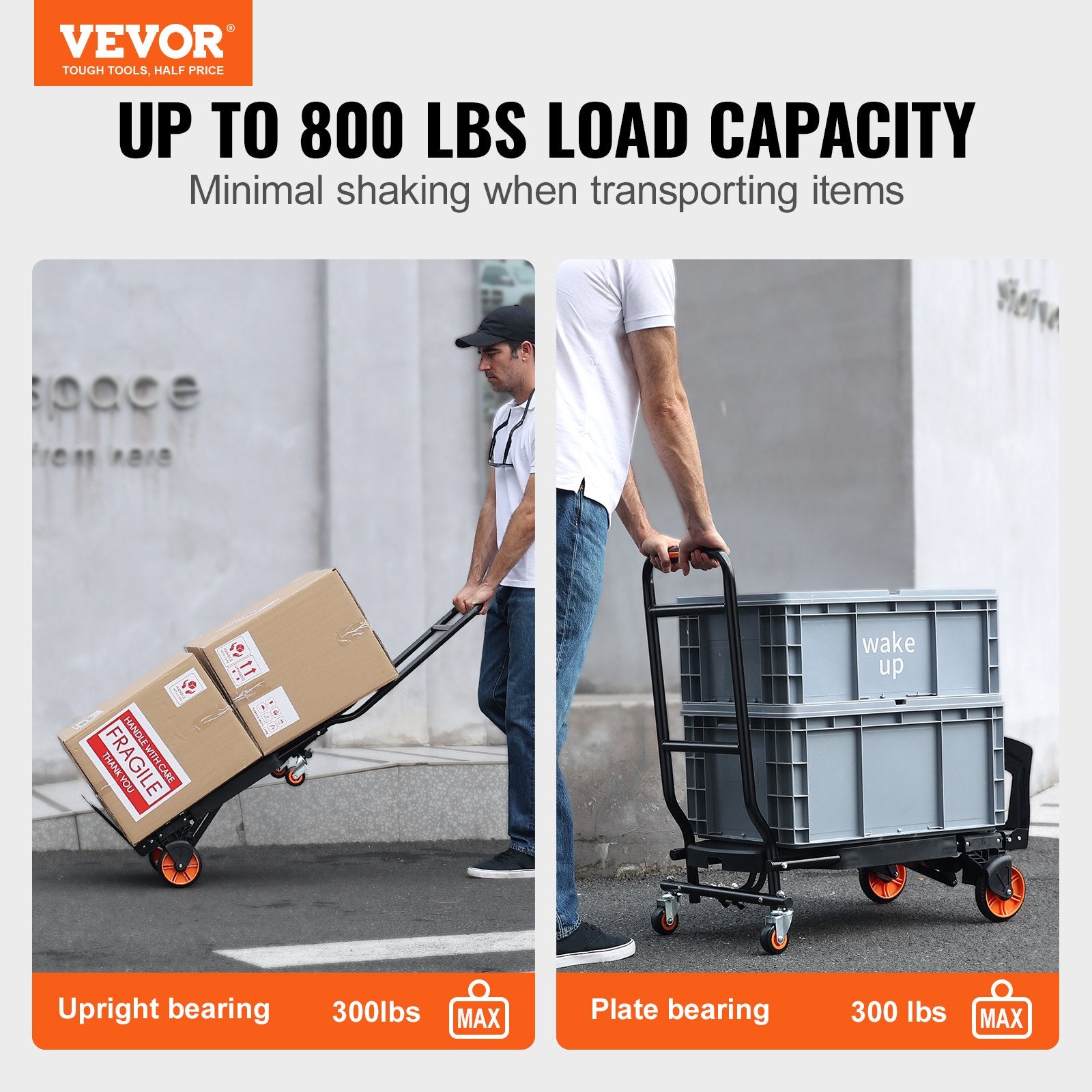 Aluminum Hand Truck, 2 in 1, 136 kg Max Load Capacity, Heavy Duty Industrial Convertible Folding Hand Truck V952-DGNSTHC300BE75URLV0