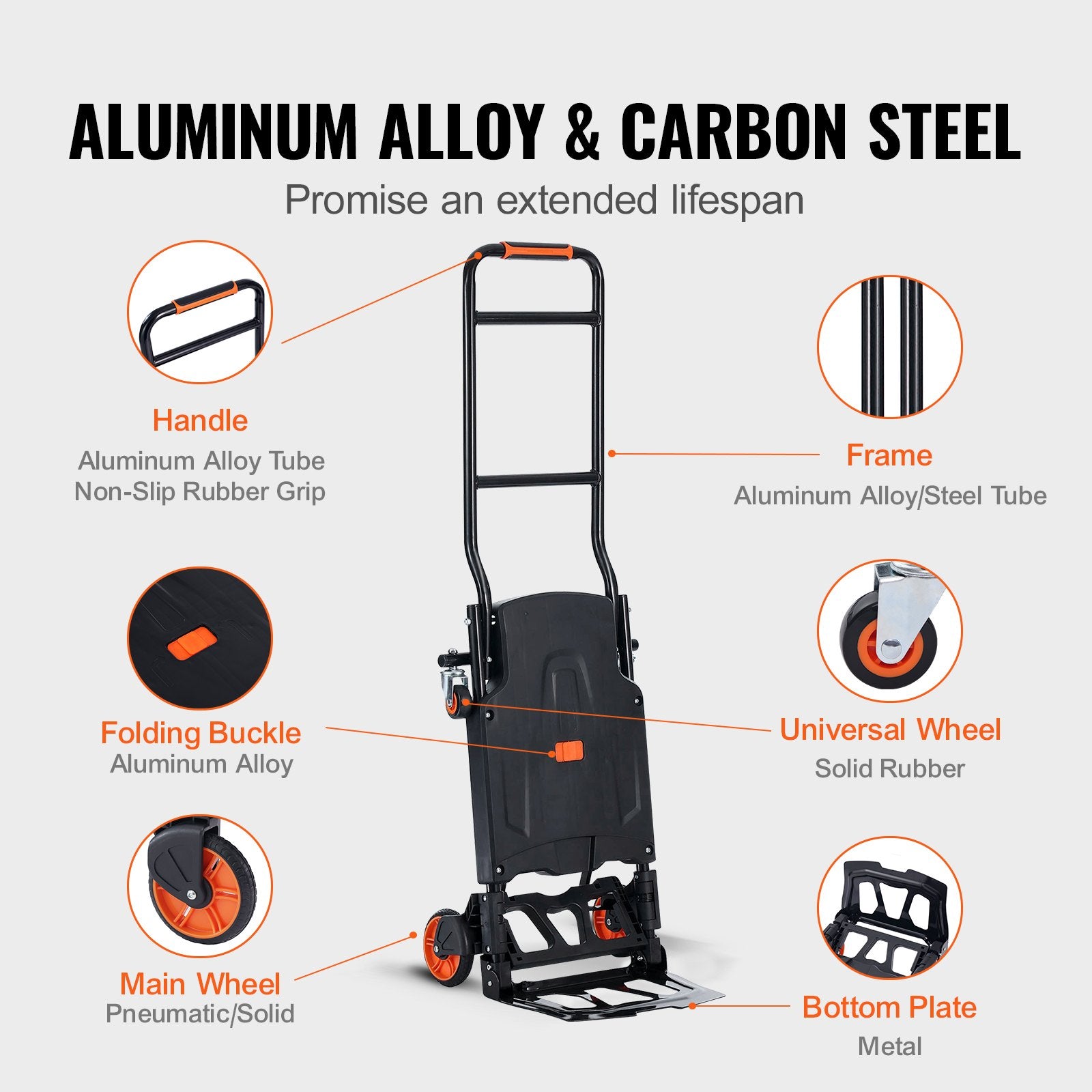 Aluminum Hand Truck, 2 in 1, 136 kg Max Load Capacity, Heavy Duty Industrial Convertible Folding Hand Truck V952-DGNSTHC300BE75URLV0