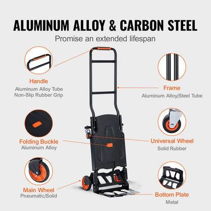 Aluminum Hand Truck, 2 in 1, 136 kg Max Load Capacity, Heavy Duty Industrial Convertible Folding Hand Truck V952-DGNSTHC300BE75URLV0