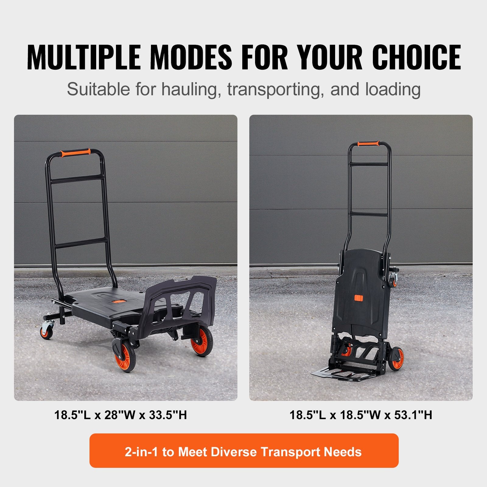 Aluminum Hand Truck, 2 in 1, 136 kg Max Load Capacity, Heavy Duty Industrial Convertible Folding Hand Truck V952-DGNSTHC300BE75URLV0