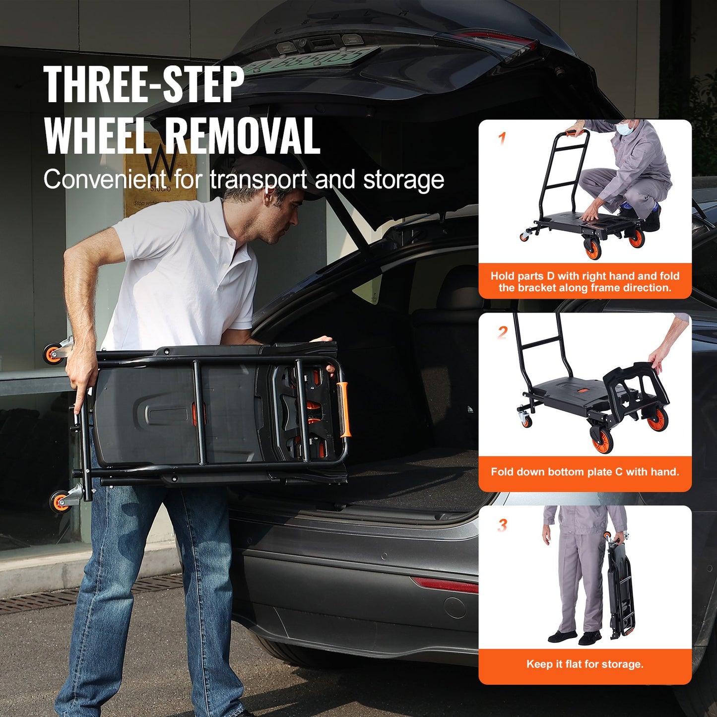 Aluminum Hand Truck, 2 in 1, 136 kg Max Load Capacity, Heavy Duty Industrial Convertible Folding Hand Truck V952-DGNSTHC300BE75URLV0