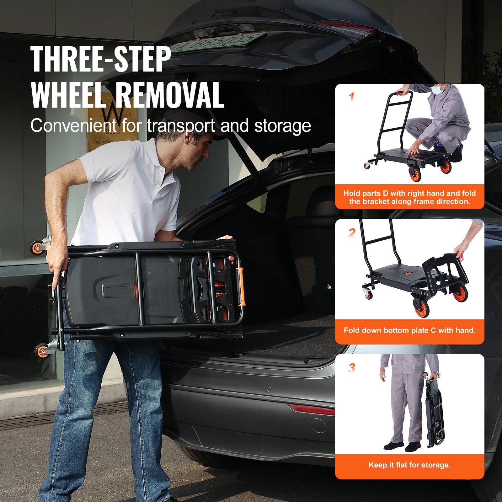 Aluminum Hand Truck, 2 in 1, 136 kg Max Load Capacity, Heavy Duty Industrial Convertible Folding Hand Truck V952-DGNSTHC300BE75URLV0