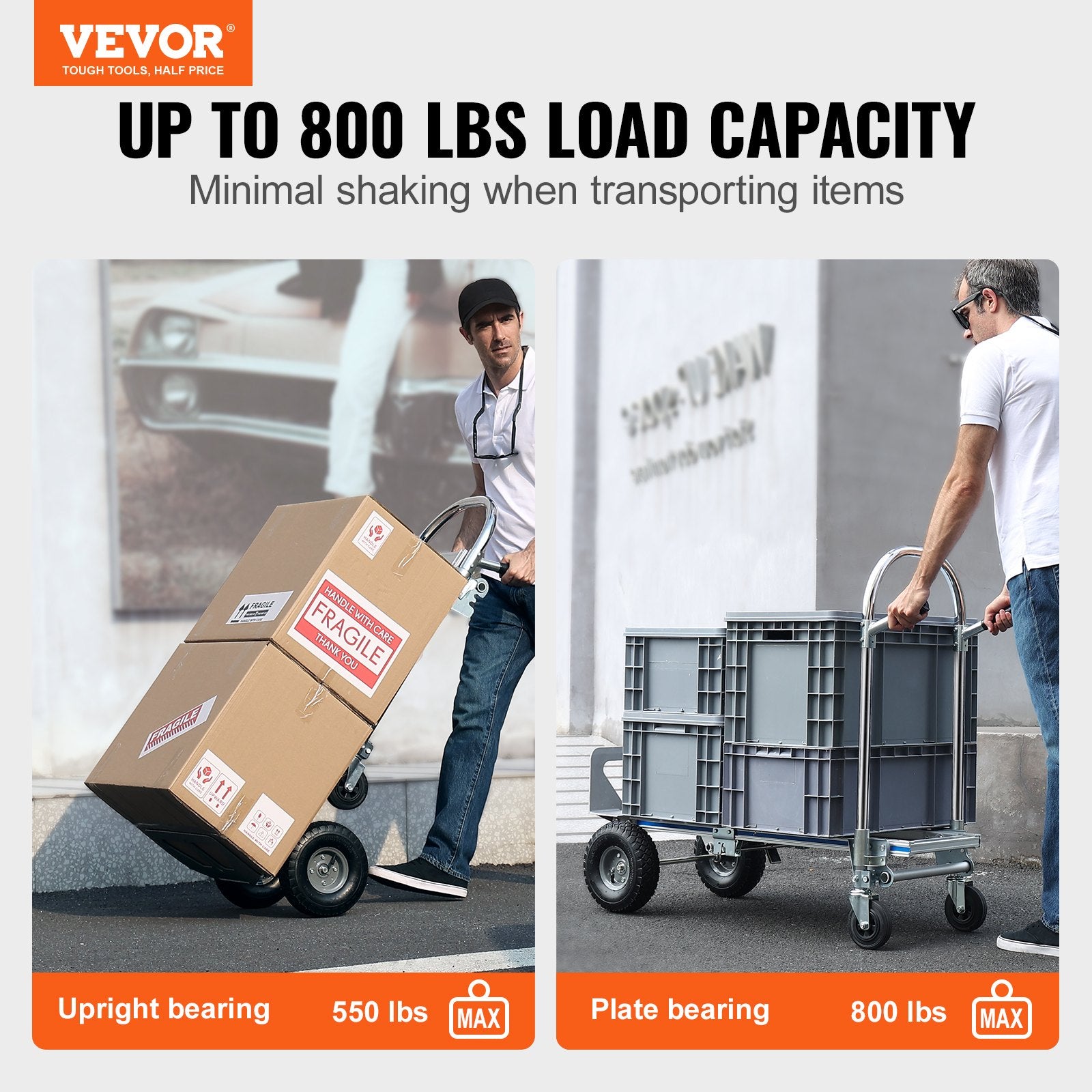 Aluminum Hand Truck, 2 in 1, 363 kg Max Load Capacity, Heavy Duty Industrial Convertible Folding Hand Truck V952-DGNSTHC800BEQ4JJTV0