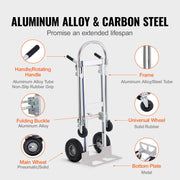Aluminum Hand Truck, 2 in 1, 363 kg Max Load Capacity, Heavy Duty Industrial Convertible Folding Hand Truck V952-DGNSTHC800BEQ4JJTV0