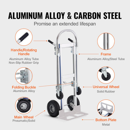 Aluminum Hand Truck, 2 in 1, 363 kg Max Load Capacity, Heavy Duty Industrial Convertible Folding Hand Truck V952-DGNSTHC800BEQ4JJTV0