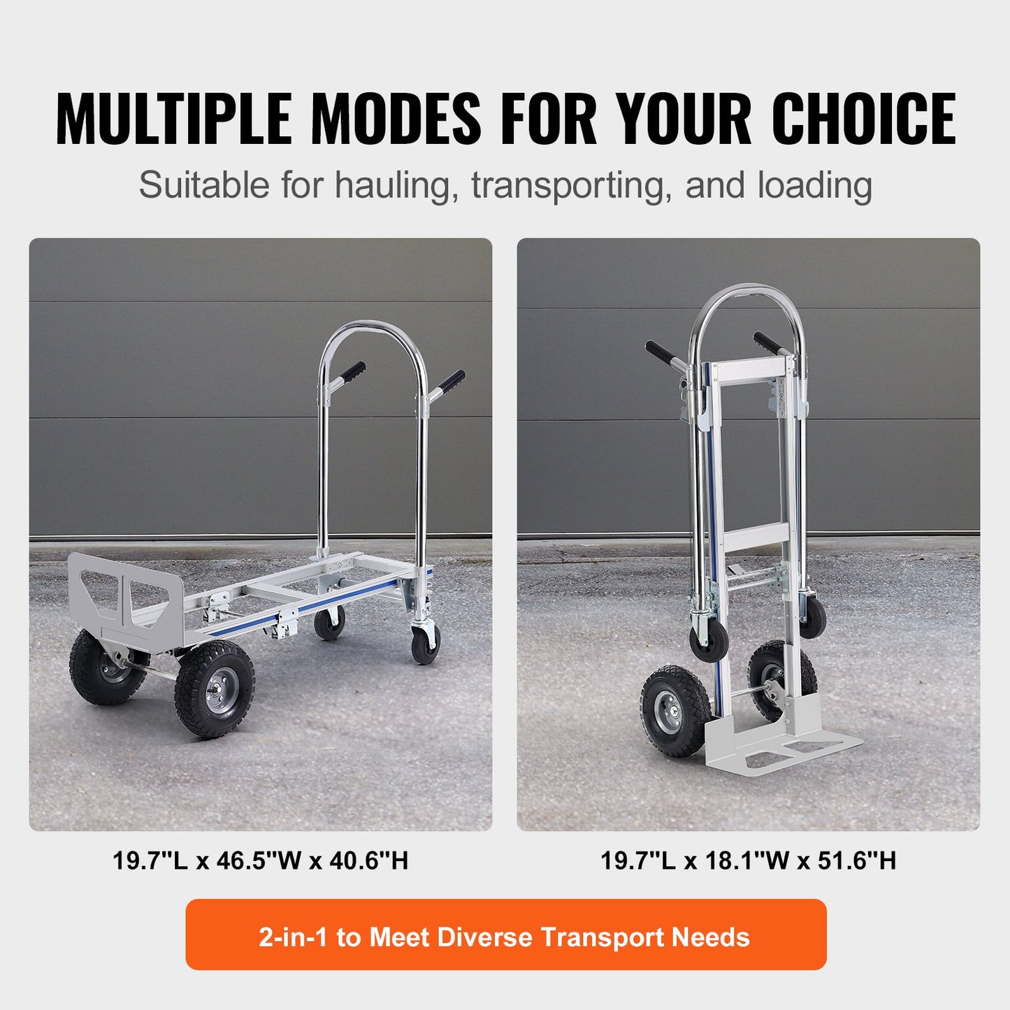 Aluminum Hand Truck, 2 in 1, 363 kg Max Load Capacity, Heavy Duty Industrial Convertible Folding Hand Truck V952-DGNSTHC800BEQ4JJTV0