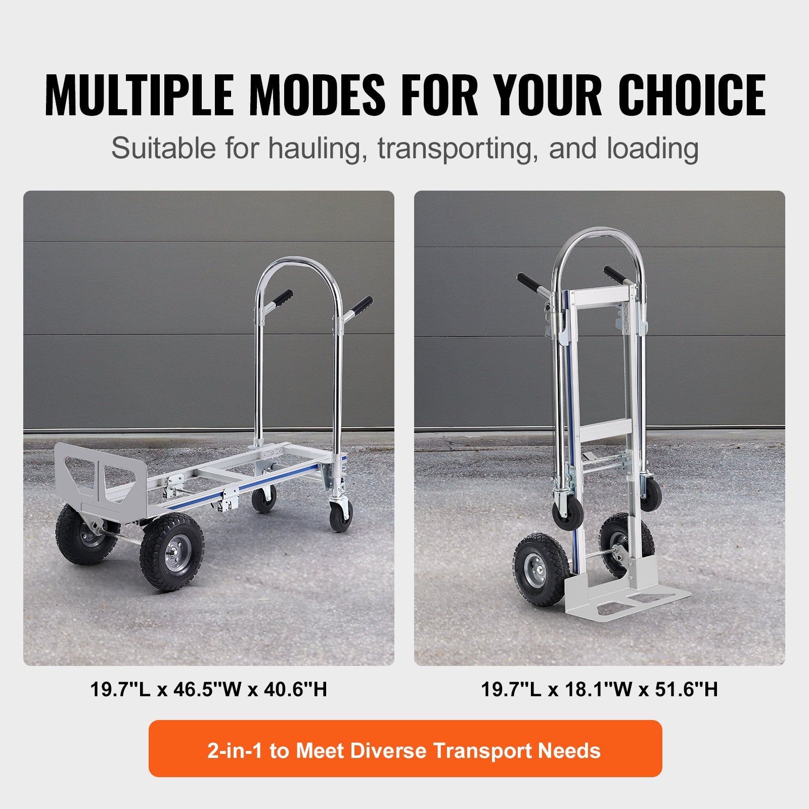 Aluminum Hand Truck, 2 in 1, 363 kg Max Load Capacity, Heavy Duty Industrial Convertible Folding Hand Truck V952-DGNSTHC800BEQ4JJTV0