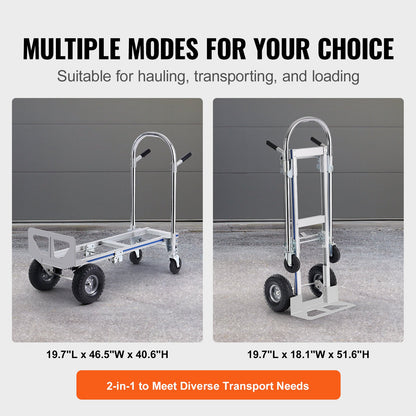 Aluminum Hand Truck, 2 in 1, 363 kg Max Load Capacity, Heavy Duty Industrial Convertible Folding Hand Truck V952-DGNSTHC800BEQ4JJTV0