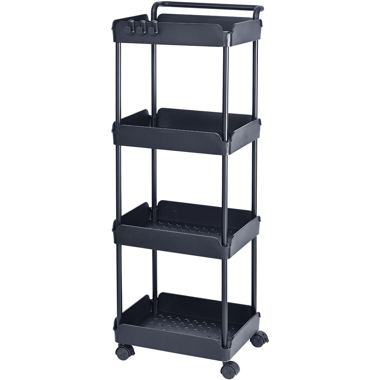 4-Tier Kitchen Rolling Cart Basket Utility Cart on Wheel with Handle Black V952-DGNTCHS4CLKSH4R74V0