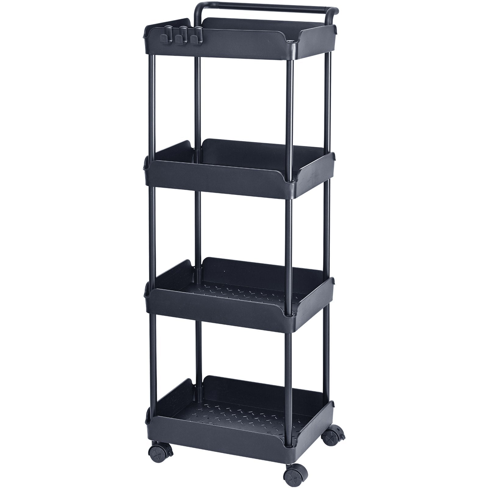 4-Tier Kitchen Rolling Cart Basket Utility Cart on Wheel with Handle Black V952-DGNTCHS4CLKSH4R74V0