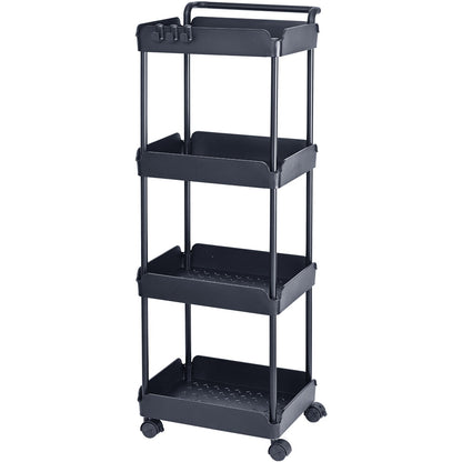 4-Tier Kitchen Rolling Cart Basket Utility Cart on Wheel with Handle Black V952-DGNTCHS4CLKSH4R74V0