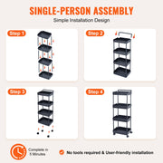 4-Tier Kitchen Rolling Cart Basket Utility Cart on Wheel with Handle Black V952-DGNTCHS4CLKSH4R74V0