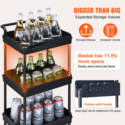 4-Tier Kitchen Rolling Cart Basket Utility Cart on Wheel with Handle Black V952-DGNTCHS4CLKSH4R74V0