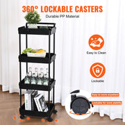4-Tier Kitchen Rolling Cart Basket Utility Cart on Wheel with Handle Black V952-DGNTCHS4CLKSH4R74V0