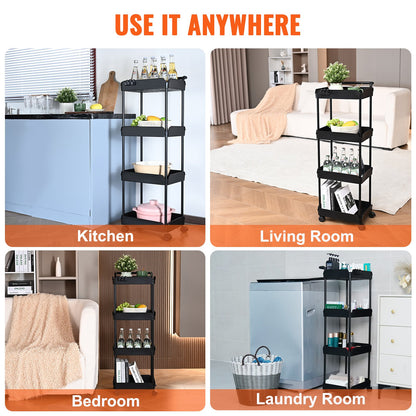 4-Tier Kitchen Rolling Cart Basket Utility Cart on Wheel with Handle Black V952-DGNTCHS4CLKSH4R74V0