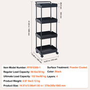 4-Tier Kitchen Rolling Cart Basket Utility Cart on Wheel with Handle Black V952-DGNTCHS4CLKSH4R74V0